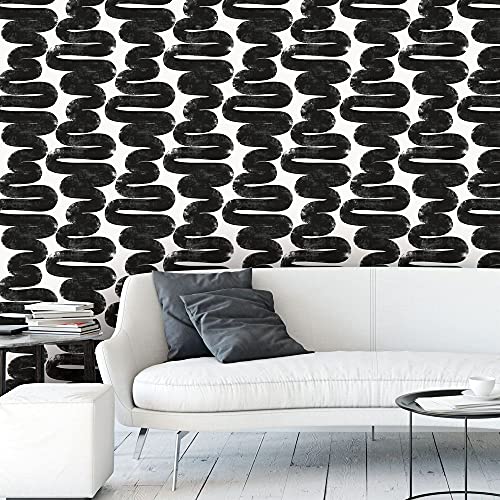 Tempaper x Bobby Berk White & Black Wiggle Room Removable Peel and Stick Wallpaper, 20.5 in X 16.5 ft, Made in The USA - Image 3