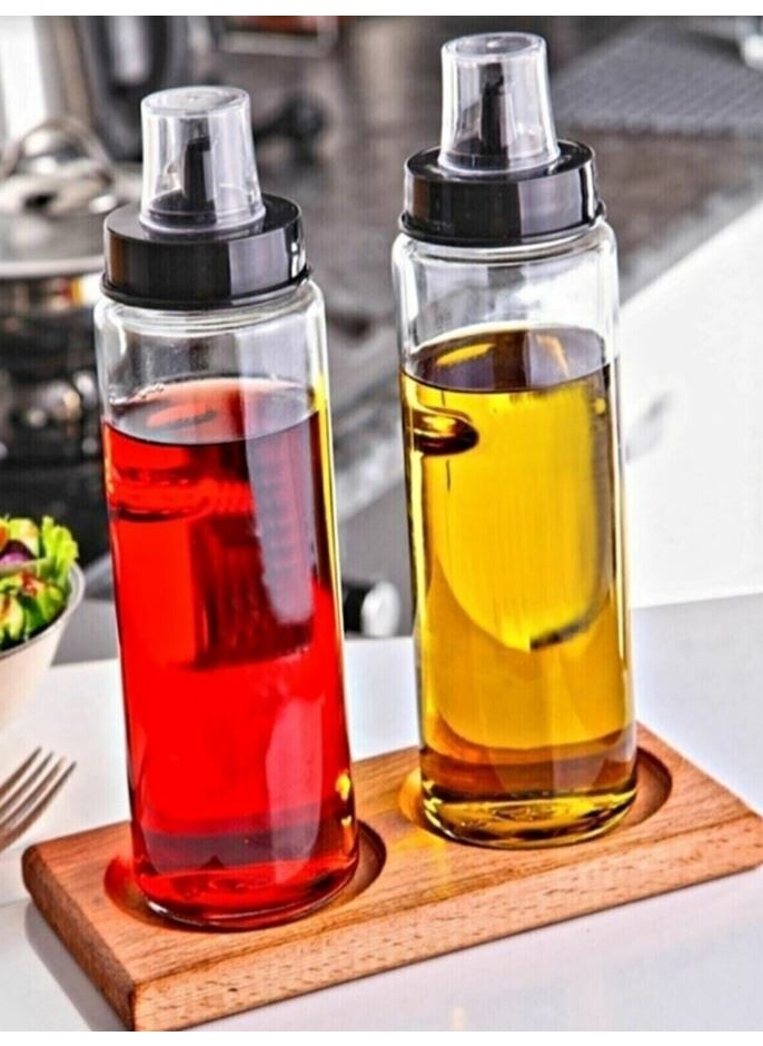 Kitchen Pembelia 500ML Drip-Free Oil Pot with Wooden Stand Oil Pot Set_3-Piece Oil Pot 