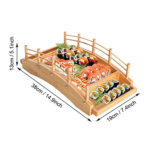 WINIAER Wooden Arch Bridge Sushi Boat Serving Tray, Sushi Bridge Serving Plate Food Platter for Restaurant or Home (38 x 19 x 13cm / 14.9 x 7.4 x 5.1inch) - Image 4