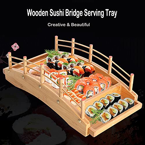 WINIAER Wooden Arch Bridge Sushi Boat Serving Tray, Sushi Bridge Serving Plate Food Platter for Restaurant or Home (38 x 19 x 13cm / 14.9 x 7.4 x 5.1inch) - Image 2