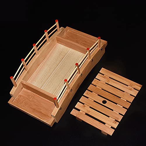 WINIAER Wooden Arch Bridge Sushi Boat Serving Tray, Sushi Bridge Serving Plate Food Platter for Restaurant or Home (38 x 19 x 13cm / 14.9 x 7.4 x 5.1inch) - Image 5