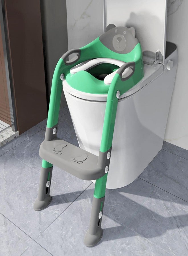 SKYROKU Potty Training Seat ，SKYROKU Potty Training Toilet with Step Stool Ladder, for Kids Boys Girls Toddlers - Comfortable Safe Potty Seat with Anti-Slip Pads Ladder (8838-GreyGreen) - Image 1