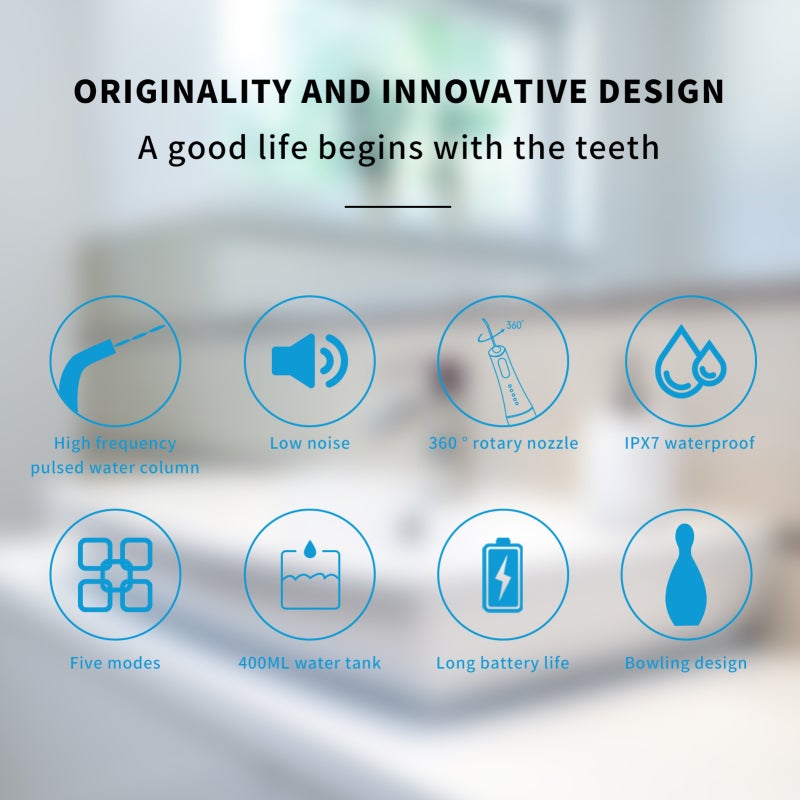 Water Flosser: White 400ML Detachable Tank - 5 Operation Modes Oral Irrigator With Memory Function for Home Daily Use and Travel - Image 3
