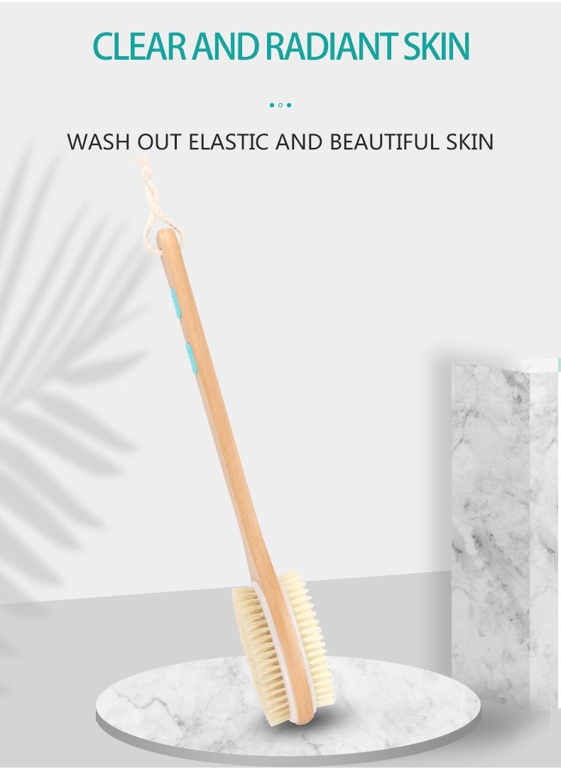 Set of Long Handle Dual Side Bath Shower Exfoliating Body Scrubber and Handheld Bath Brush with Massage Nodules