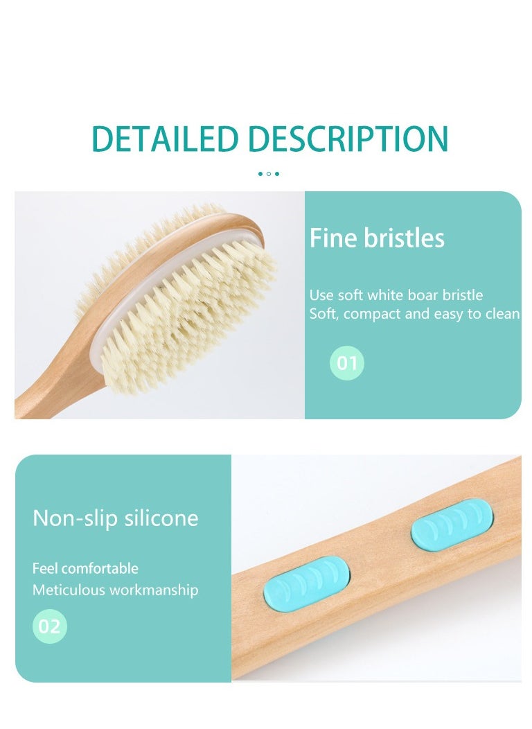 Set of Long Handle Dual Side Bath Shower Exfoliating Body Scrubber and Handheld Bath Brush with Massage Nodules
