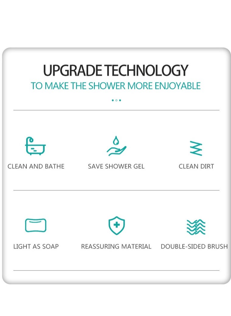 Set of Long Handle Dual Side Bath Shower Exfoliating Body Scrubber and Handheld Bath Brush with Massage Nodules