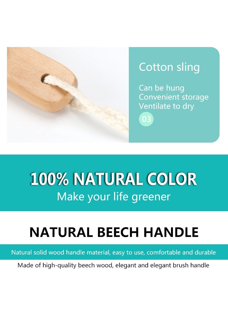 Set of Long Handle Dual Side Bath Shower Exfoliating Body Scrubber and Handheld Bath Brush with Massage Nodules