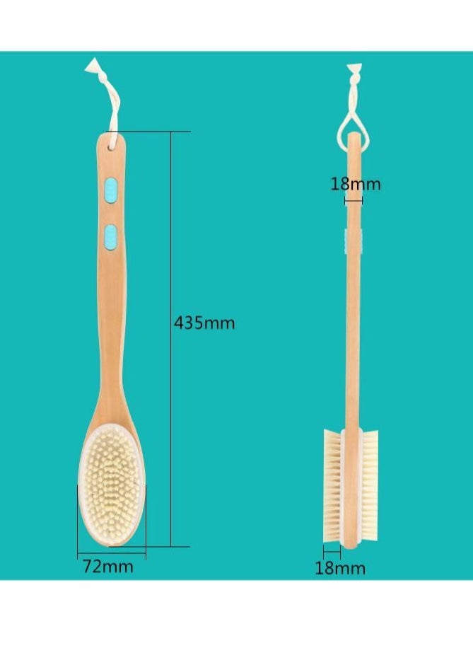 Set of Long Handle Dual Side Bath Shower Exfoliating Body Scrubber and Handheld Bath Brush with Massage Nodules