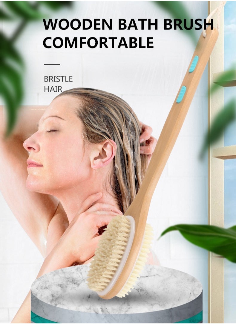 Set of Long Handle Dual Side Bath Shower Exfoliating Body Scrubber and Handheld Bath Brush with Massage Nodules