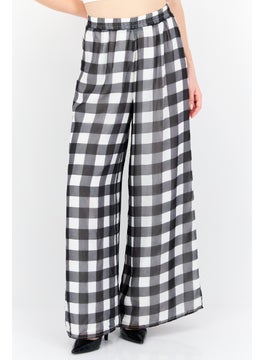 Women Regular Fit Checkered Pants, Black