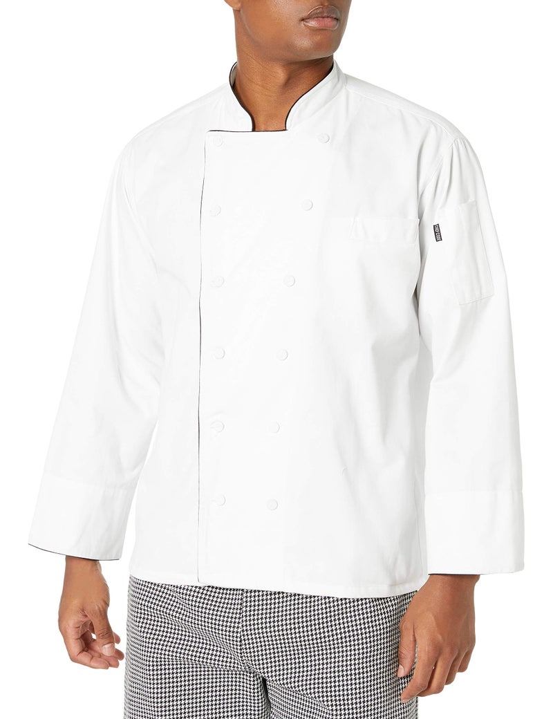 Chef Code Men's Black Trimmed Classic Executive Coat, White, 3X-Large - Image 5
