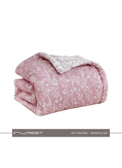 Inrest Home 6-piece Bedding Set – Includes King Comforter (230×250 cm), Fitted Sheet, and 4 Pillow Covers – 100% Cotton in Pink with White and Pink Patterns.  - Image 2