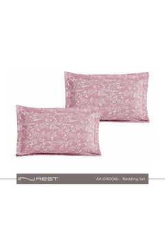 Inrest Home 6-piece Bedding Set – Includes King Comforter (230×250 cm), Fitted Sheet, and 4 Pillow Covers – 100% Cotton in Pink with White and Pink Patterns.  - Image 3
