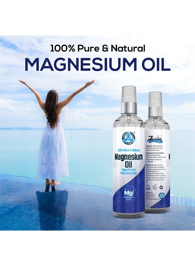 Three Drops of Life رذاذ زيت المغنيسيوم النقي - حجم كبير 8 أونصة سائلة، درجة USP، نقي 100% طبيعي بالكامل، مستخرج مباشرة من قاع بحر زكشتاين في هولندا، بدون معادن مضافة، الموزع الرسمي لزكشتاين إنسايد - Image 2