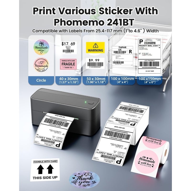Shipping Label Printer 241BT Bluetooth Wireless Thermal Label Maker for Small Business For Shipping Packages Compatible with iPhone Android Amazon Shopify UPS - Image 4