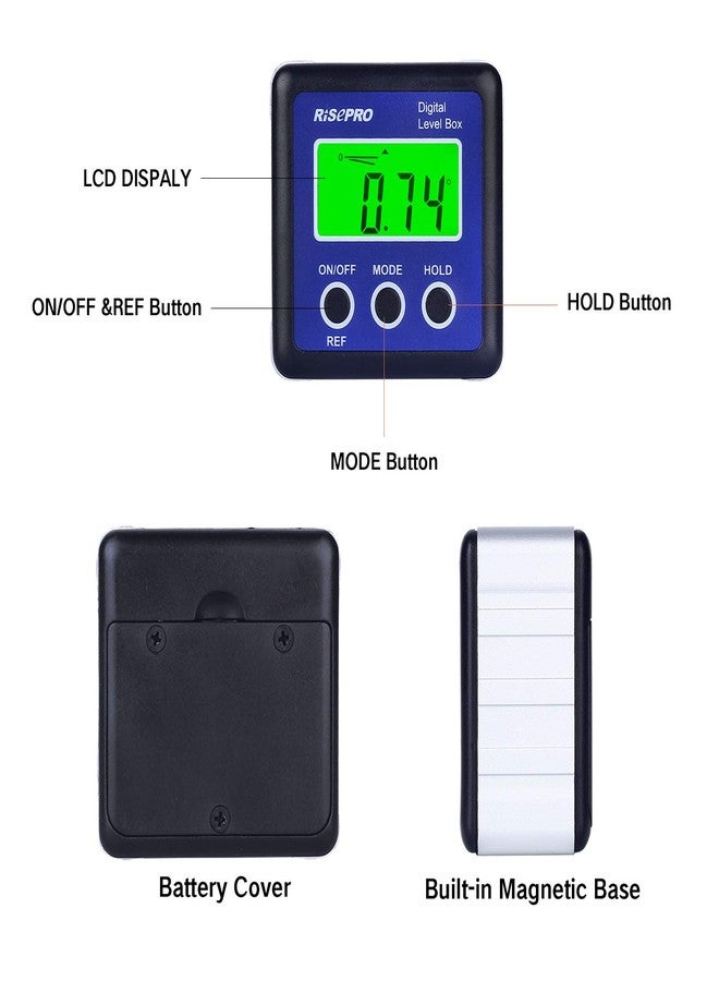 RISEPRO Digital Level Box Angle Gauge Protractor Inclinometer Bevel Box with Data Hold, Magnet Base & LCD Backlight, Calculating for Carpentry, Building, Masonry, Automobile - Image 2