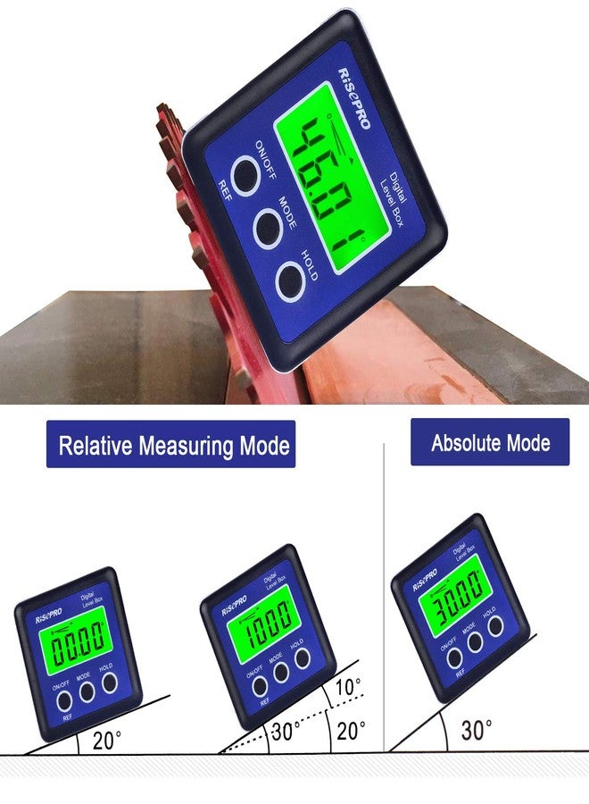 RISEPRO Digital Level Box Angle Gauge Protractor Inclinometer Bevel Box with Data Hold, Magnet Base & LCD Backlight, Calculating for Carpentry, Building, Masonry, Automobile - Image 4