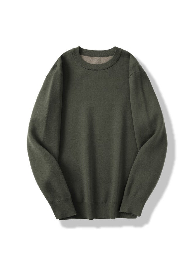 Markless Men's Knit Sweater Autumn Winter Thermal Warm Round Neck Loose Casual Base Shirt 1713 Iris Leaf L - Image 4