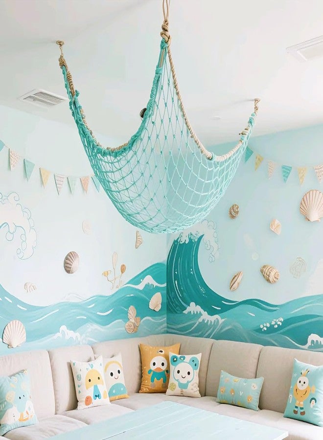 BWEALT 2 Pack Fish Net Decorations for Party, Natural Cotton Hawaiian Party Fishing Net Decorative, Nautical Themed Cotton Fishnet Under The Sea Pirate Ocean BeachHalloween Decor Blue - Image 5