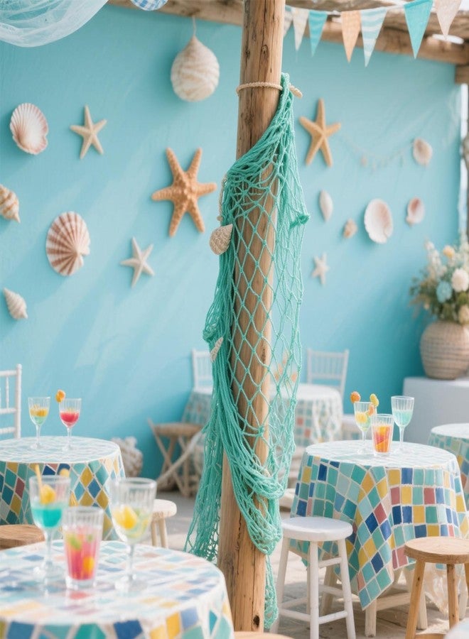 BWEALT 2 Pack Fish Net Decorations for Party, Natural Cotton Hawaiian Party Fishing Net Decorative, Nautical Themed Cotton Fishnet Under The Sea Pirate Ocean BeachHalloween Decor Blue - Image 3