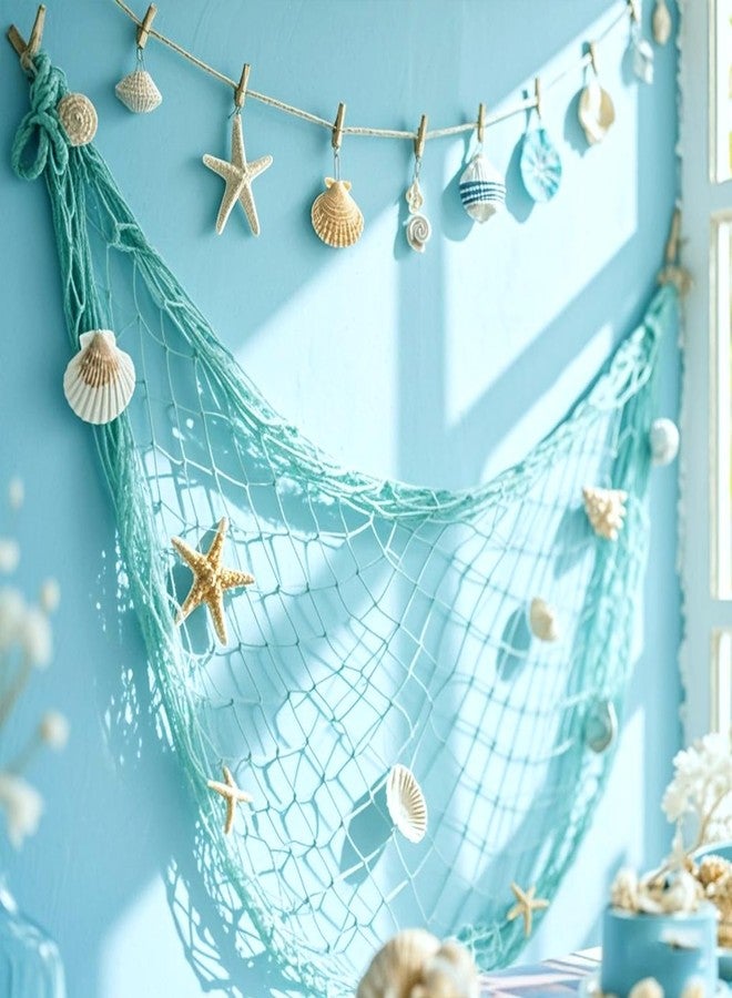 BWEALT 2 Pack Fish Net Decorations for Party, Natural Cotton Hawaiian Party Fishing Net Decorative, Nautical Themed Cotton Fishnet Under The Sea Pirate Ocean BeachHalloween Decor Blue - Image 4