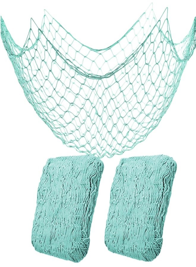 BWEALT 2 Pack Fish Net Decorations for Party, Natural Cotton Hawaiian Party Fishing Net Decorative, Nautical Themed Cotton Fishnet Under The Sea Pirate Ocean BeachHalloween Decor Blue - Image 1