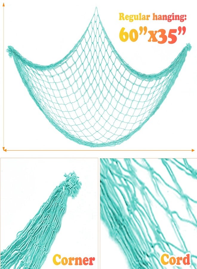 BWEALT 2 Pack Fish Net Decorations for Party, Natural Cotton Hawaiian Party Fishing Net Decorative, Nautical Themed Cotton Fishnet Under The Sea Pirate Ocean BeachHalloween Decor Blue - Image 2
