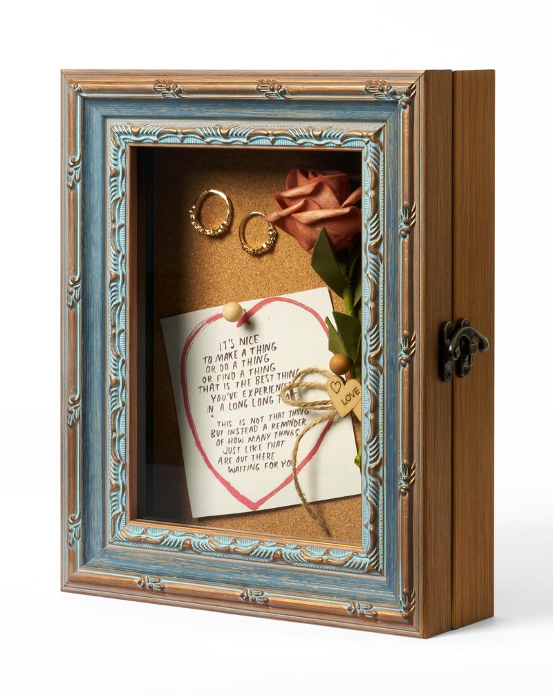 FOLKOR 8x10 Shadow Box Picture Frame for Memorabilia Awards Medals Wedding Bouquet Photos, Rustic Display Case Holder for DIY Craft Artwork, Wall Hanging Box Art for Home Decoration (Blue Gold) - Image 1