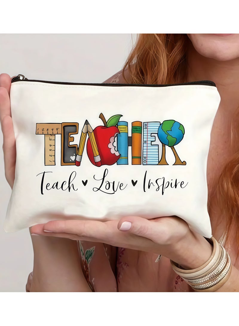 Teacher Appreciation Makeup Bag - Perfect Gift for Retirement, Birthday, Graduation & Teacher's Day - Durable Polyester, Non-Waterproof, Scent-Free Cosmetic Pouch - Image 1