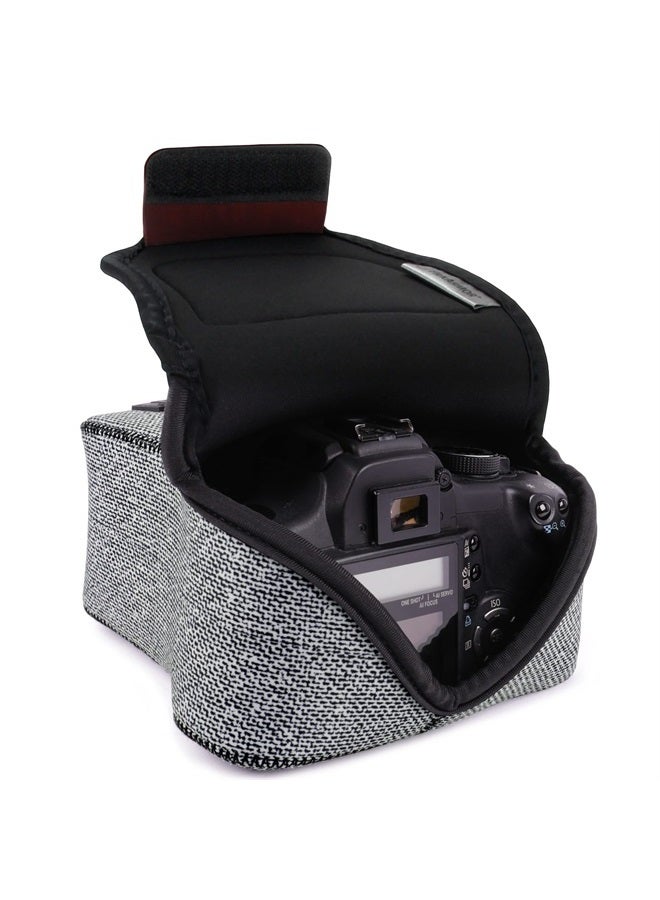USA Gear غطاء كاميرا DSLR مع حماية نيون، حلقة حزام وتخزين ملحقات - متوافق مع كانون EOS Rebel T7، 850D، 250D، R7، نيكون D3500، D5600، وأكثر (رمادي منسوج) - Image 1