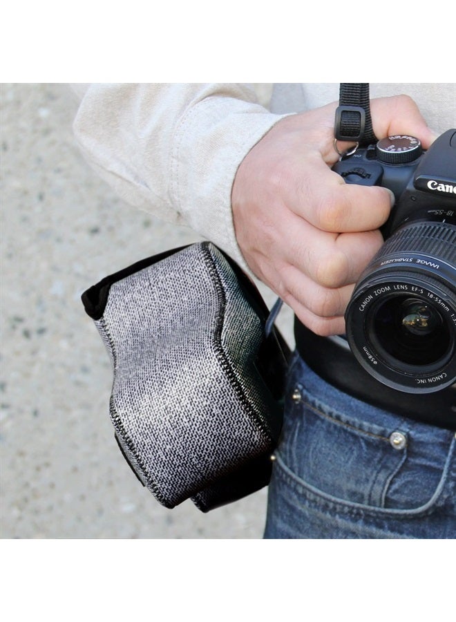 USA Gear غطاء كاميرا DSLR مع حماية نيون، حلقة حزام وتخزين ملحقات - متوافق مع كانون EOS Rebel T7، 850D، 250D، R7، نيكون D3500، D5600، وأكثر (رمادي منسوج) - Image 4