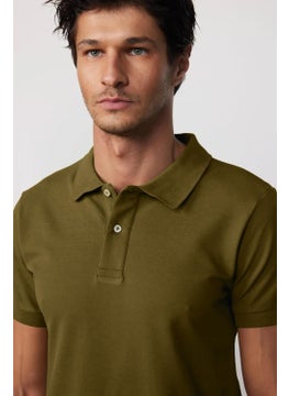 Tudors Men's Slim Fit Slim Cut 100% Cotton Plain Pique Khaki Polo Neck T-Shirt  - Image 1