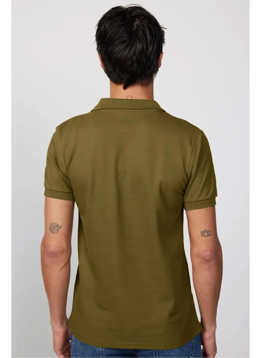 تودورس Men's Slim Fit Slim Cut 100% Cotton Plain Pique Khaki Polo Neck T-Shirt