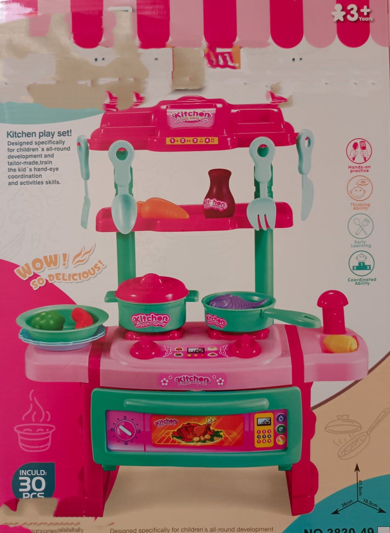 Beautiful, modern imaginative kitchen playset with lights and sound, consisting of 30 pieces
