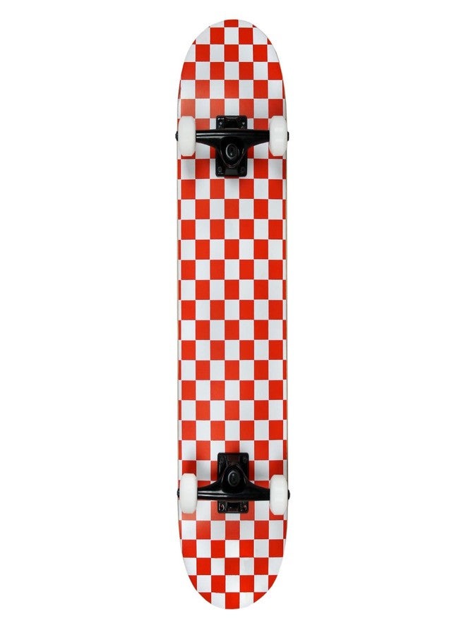 Krown PRO Skateboard Complete Pre-Built Checker Pattern White/Red 7.75" - Image 1