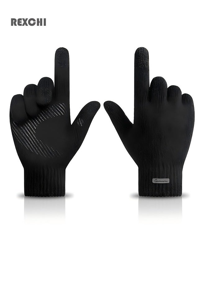 REXCHI Knitted Gloves Outdoor Sports Cycling Non-Slip Cold-Proof Windproof Warm Touch Screen Gloves Men's Gloves-Upgraded Touch Screen Knitted Gloves  - Image 1