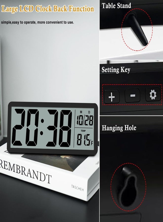 QINYUNE Digital LCD Wall Clock Easy to Set, 8.5 Inch LCD Screen with Time/Date/Temperature Display,Simple Digital Desk Clock with 12/24H for Bedroom Living Room Office Décor - Image 5
