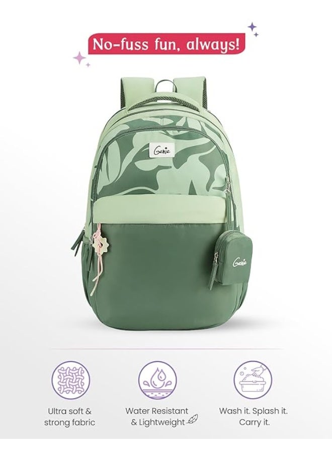Genie Alba School Backpack For Girls |19 Inch-40 Litres With Laptop Sleeve, Rain cover, Three Compartments, |Best for Books, Water Bottles, Stationery, Laptop, Lunch Box & Essentials - Green - Image 3
