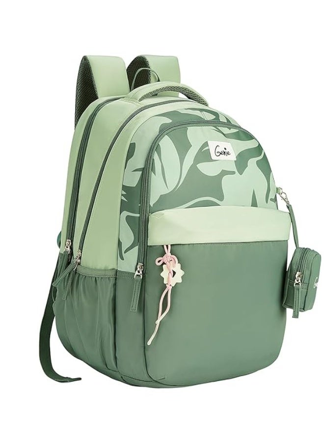 Genie Alba School Backpack For Girls |19 Inch-40 Litres With Laptop Sleeve, Rain cover, Three Compartments, |Best for Books, Water Bottles, Stationery, Laptop, Lunch Box & Essentials - Green - Image 1