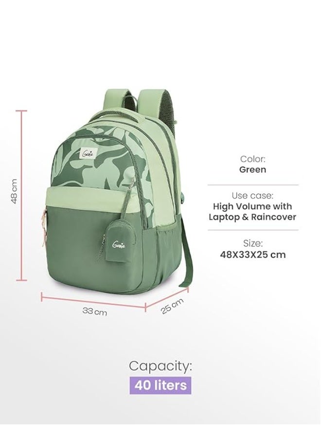 Genie Alba School Backpack For Girls |19 Inch-40 Litres With Laptop Sleeve, Rain cover, Three Compartments, |Best for Books, Water Bottles, Stationery, Laptop, Lunch Box & Essentials - Green - Image 4