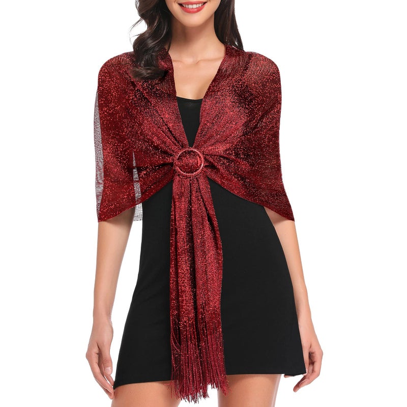 vimate Shawls and Wraps for Women, Burgundy Sparkling Metallic Evening Scarfs Shawls and Wraps for Party Dresses (Burgundy) - Image 1
