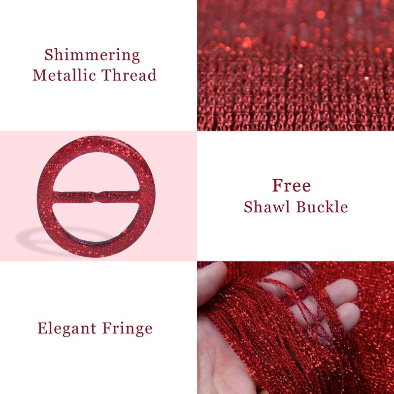vimate Shawls and Wraps for Women, Burgundy Sparkling Metallic Evening Scarfs Shawls and Wraps for Party Dresses (Burgundy) - Image 2