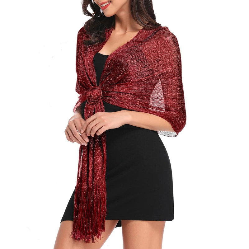 vimate Shawls and Wraps for Women, Burgundy Sparkling Metallic Evening Scarfs Shawls and Wraps for Party Dresses (Burgundy) - Image 3
