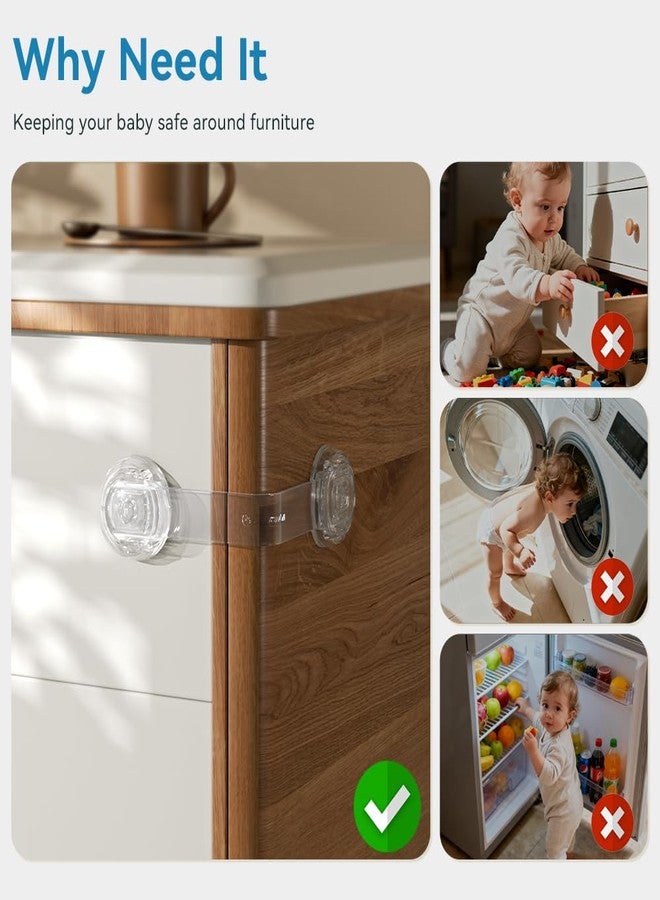 EUDEMON 6 Pack Updated Child Proof Multi-Purpose Lock, Multi-Use Straps Locks, Baby Safety Cabinet Lock Latch for Furniture, Drawers, Cupboards, Fridges, Toilet Seats, Easy to Install (Transparent) - Image 2