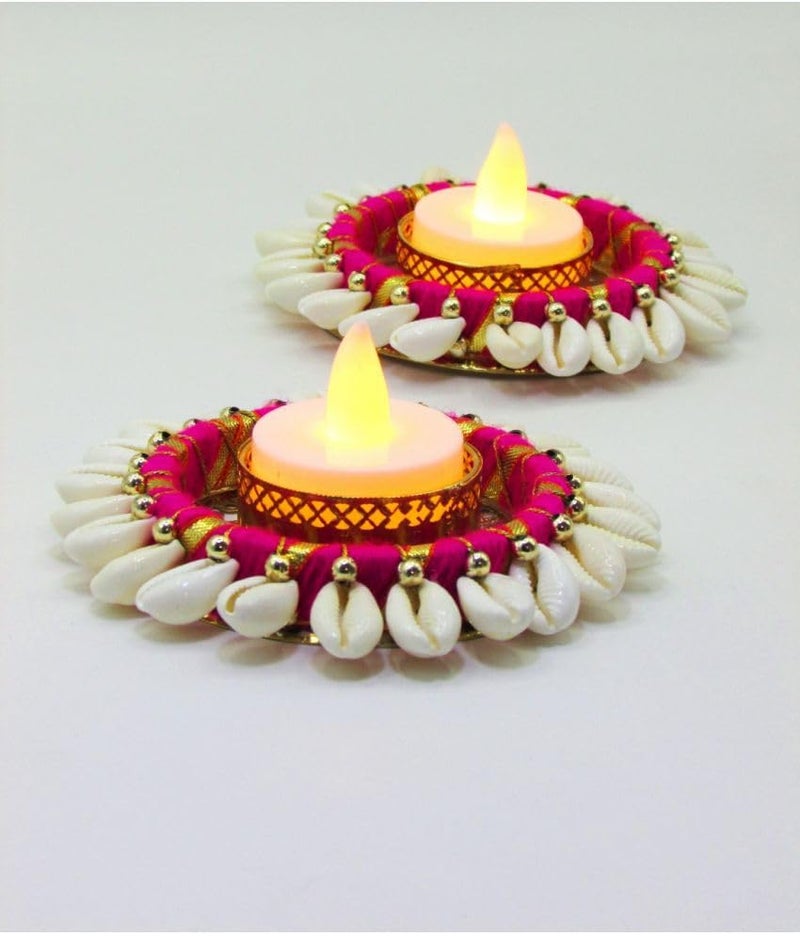 Lazybeee 12pcs Tealight Diya Holders for Diwali & Navratri | Handcrafted Multi-Color Kodi (Cowrie) Shell Diya Set with Colorful Accents | Decorative Candle Holders for Festive Home Decor Pack of 12 - Image 2
