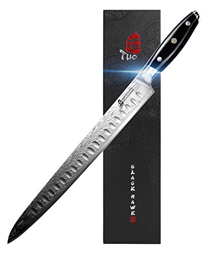 TUO Slicing Knife  Meat Carving Knife Brisket Knife High Carbon Stainless Steel 12Inch  Meat Knife with G10 Full Tang Handle  Black HawkS Knives Including Gift Box