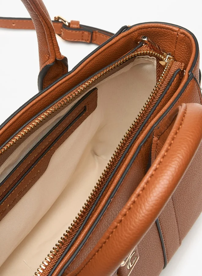 لو كونفورت Women Textured Tote Bag with Zip Closure and Detachable Strap