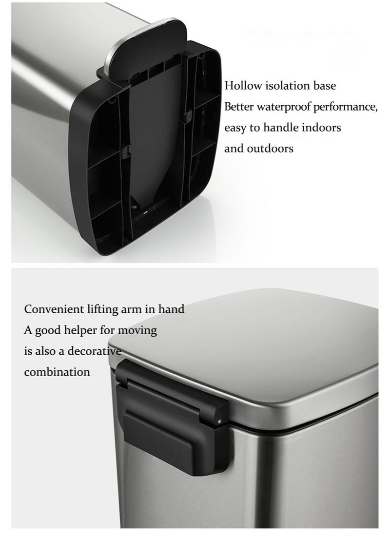 Arabest - Rectangle Trash Can, Stainless Steel Kitchen Garbage Can, 50L Trash and Recycling Dual Compartment Waste Bins with Removable Inner Bins - Image 1