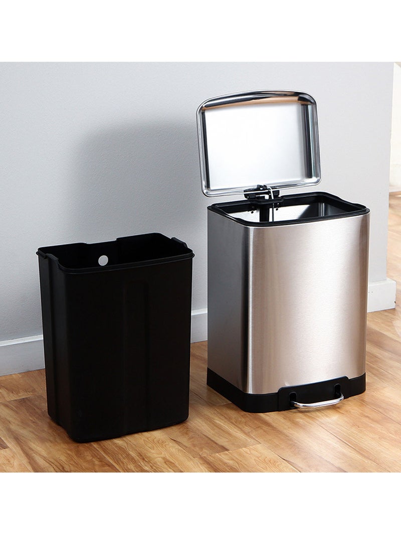Arabest - Rectangle Trash Can, Stainless Steel Kitchen Garbage Can, 50L Trash and Recycling Dual Compartment Waste Bins with Removable Inner Bins - Image 1