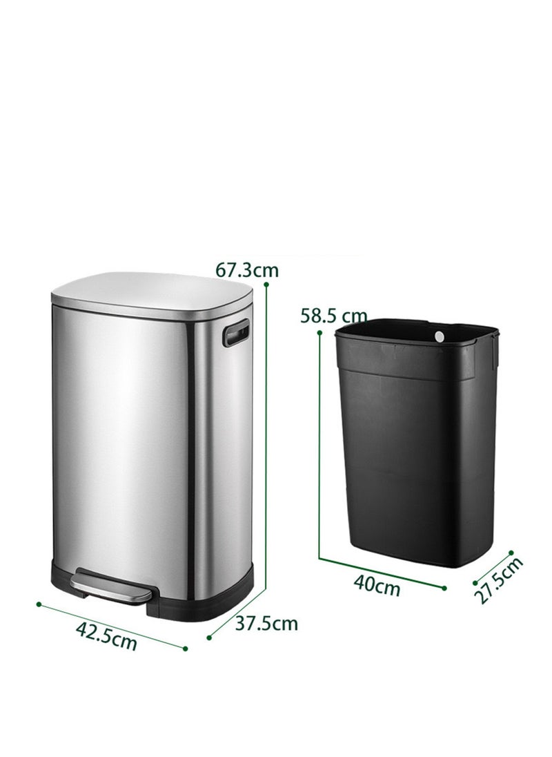 Arabest - Rectangle Trash Can, Stainless Steel Kitchen Garbage Can, 50L Trash and Recycling Dual Compartment Waste Bins with Removable Inner Bins - Image 1